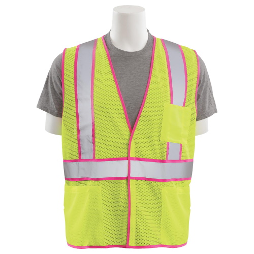 ERB S730 Unisex Safety Vest Class 2, Hi-Viz Lime with Pink - (7 Sizes Available)