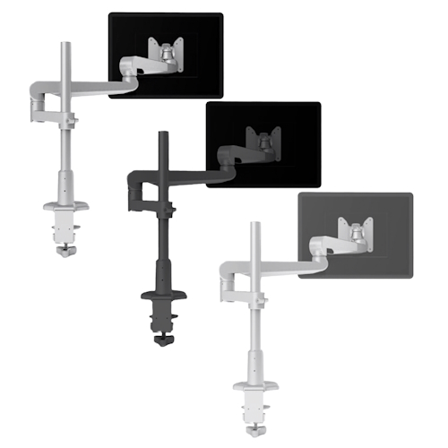 Fellowes Evolve Series Single Monitor Arm w/Desk Clamp &amp; Grommet Mount, Single Fixed + Fixed Arm - (3 Colors Available) 