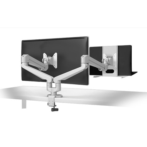 Fellowes Edge COMBO Series Dual Monitor Arm w/ Adjustable LTH-EDGE Laptop Tray, Silver - EDGE2-COMBO-SLV