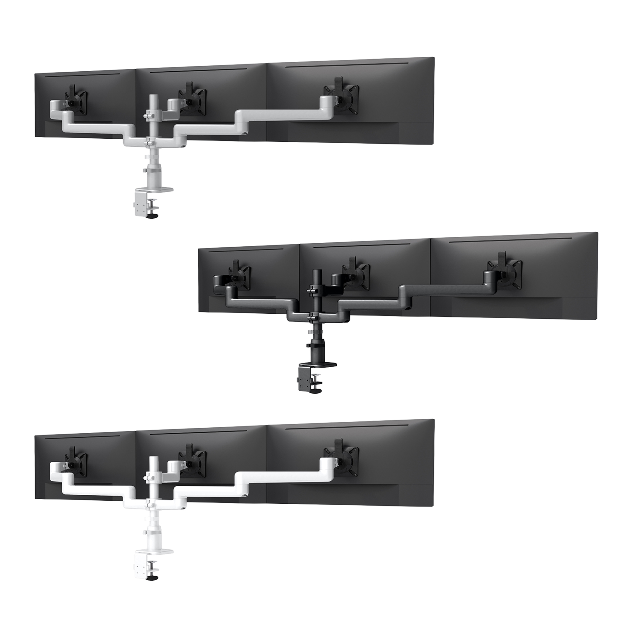  Fellowes Kata EX 3 Series Monitor Arm w/Desk Clamp or Grommet Mount, Triple Fixed + Fixed Arm - (6 Options Available) 