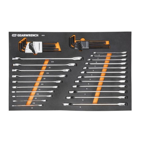  Gearwrench - 44 Piece 90T SAE/Metric Combination Ratcheting Wrench &amp; Long Arm Hex Key Set with Foam Storage Tray - 86528