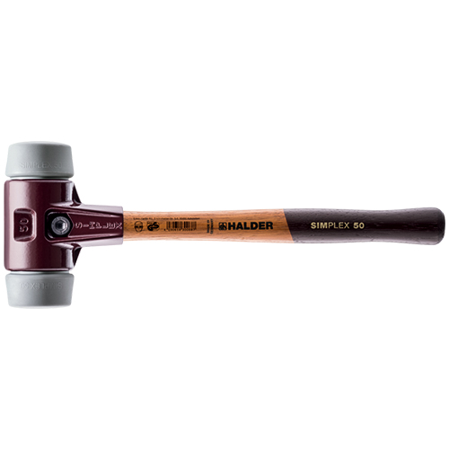  Halder Simplex Mallet with Grey Rubber Inserts, Non-Marring/Cast Iron Housing and Wood Handle - (6 Sizes Available)