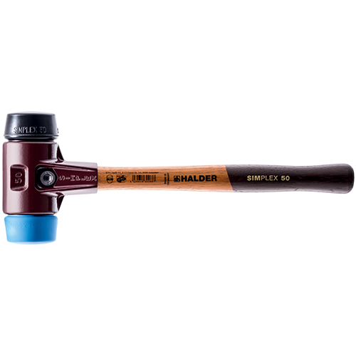 Halder Simplex Mallet with Soft Blue and Black Rubber Inserts/Cast Iron Housing &amp; Wood Handle - (6 Sizes Available)