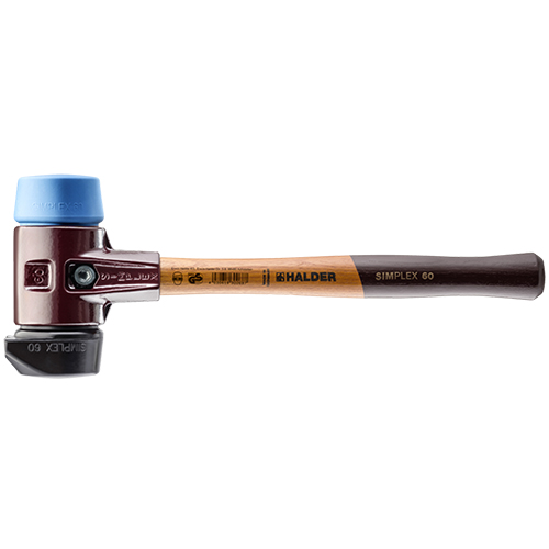  Halder Simplex Mallet with Soft Blue and STAND-UP Black Rubber Inserts/Cast Iron Housing &amp; Wood Handle - (3 Sizes Available)