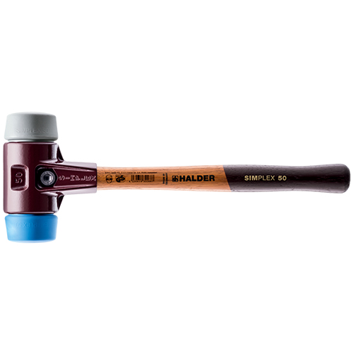  Halder Simplex Mallet with Soft Blue &amp; Grey Rubber Inserts, Non-Marring /Cast Iron Housing &amp; Wood Handle - (6 Sizes Available)