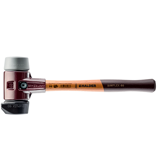  Halder Simplex Mallet with Grey Rubber &amp; STAND-UP Black Rubber Inserts/Cast Iron Housing &amp; Wood Handle - (3 Sizes Available)