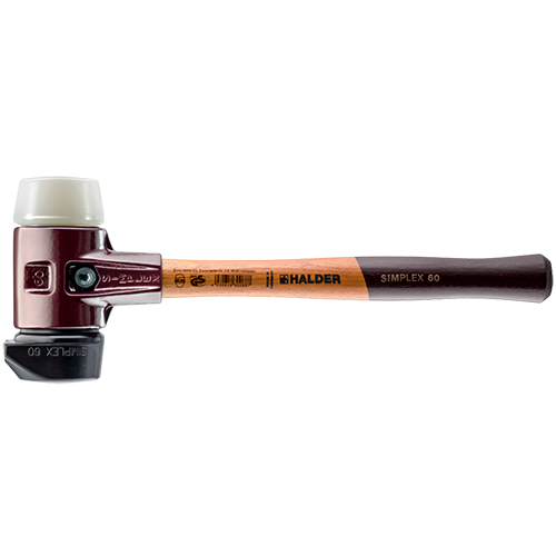  Halder Simplex Mallet with Nylon &amp; STAND-UP Black Rubber Inserts/Cast Iron Housing &amp; Wood Handle - (3 Sizes Available)