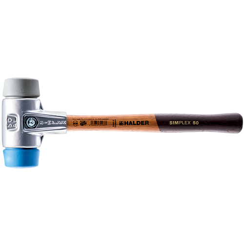  Halder Simplex Mallet with Soft Blue &amp; Grey Rubber Inserts, Non-Marring/Lightweight Aluminum Housing &amp; Wood Handle - (4 Sizes Available)
