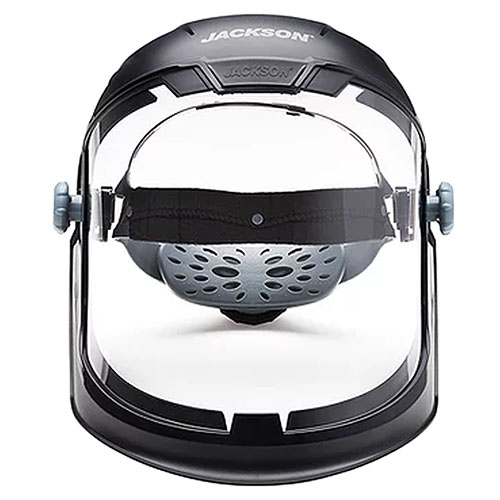 Photograph of Jackson Safety MAXVIEW Premium Face Shield with 370 Speed Dial Ratcheting Head Gear Suspension - 14200