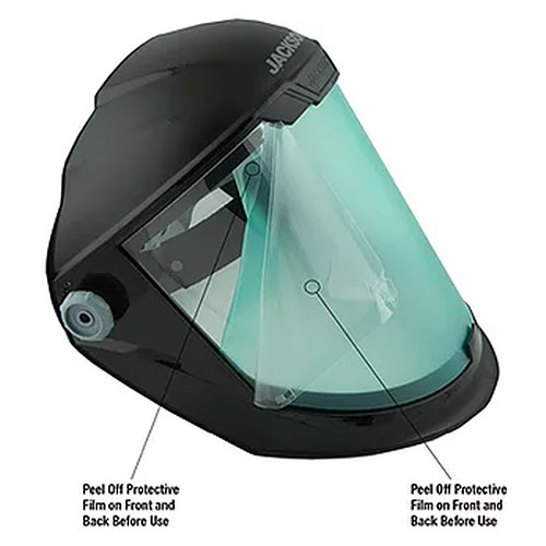 Photograph of Jackson Safety MAXVIEW Premium Face Shield with 370 Speed Dial Ratcheting Head Gear Suspension - 14200