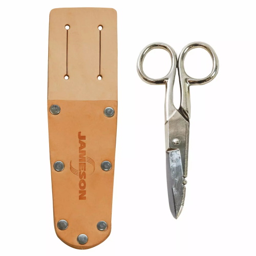 Jameson Electrician Splicer Scissors, 5-1/4&quot; with Slotted Leather Pouch - 32-12NS