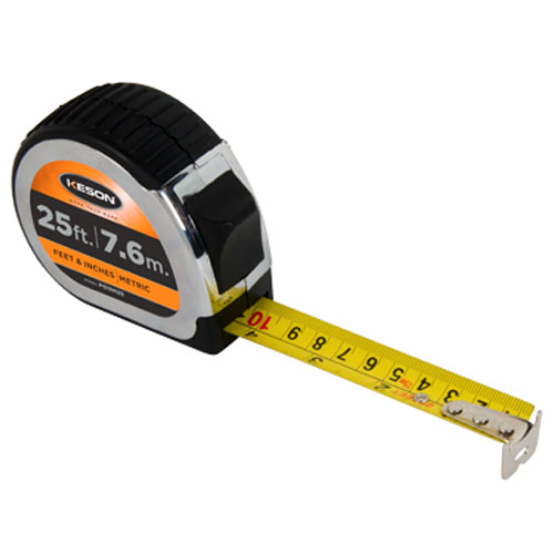 Keson Chrome Series 25&#39;/7.5m Short Tape Measure - Feet, Inches, 8ths, 16ths, and Metric - PG18M25RG