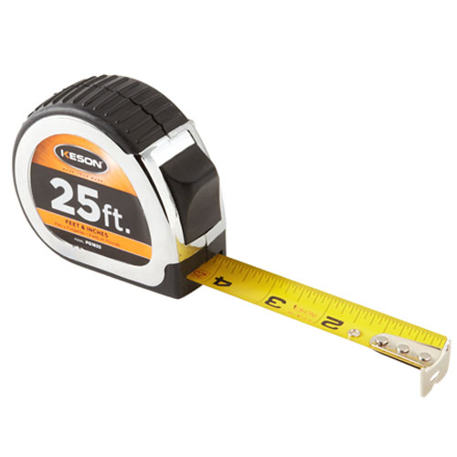  Keson Chrome Series 25&#39; Short Tape Measure - Feet, 10ths, and 100ths - PG1025