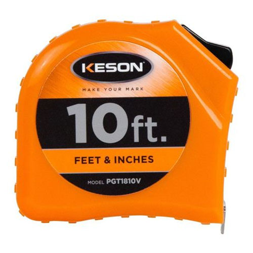 Keson Toggle Series 10 ft Short Tape Measure - Feet, Inches, 8ths, 16ths - PGT1810V