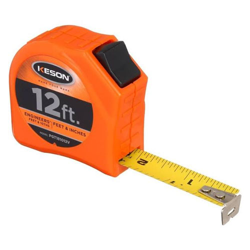 Keson Toggle Series 12 ft Short Tape Measure - Feet, 10ths, 100ths, and Inches, 8ths, 16ths - PGT181