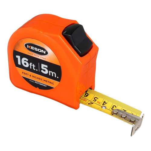  Keson Toggle Series 16 ft/5m Short Tape Measure - Feet, Inches, 8ths, 16ths, and Metric - PGT18M16V