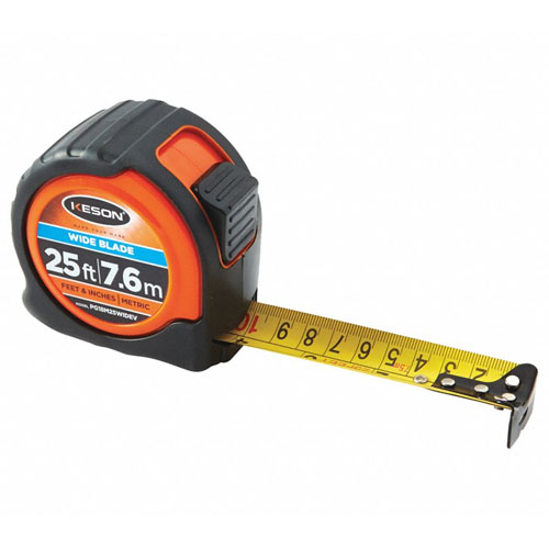  Keson 25 ft/7.6m Wide Blade Short Tape - Feet, Inches, 18ths, 16ths, and Metric - PG18M25WIDEV