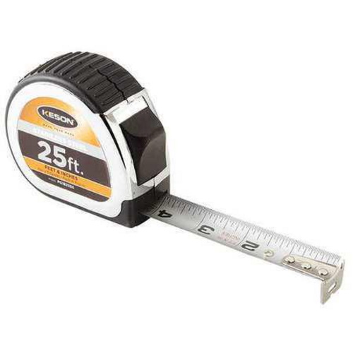 Keson 25&#39; x 1 inch Measuring Tape 1-8, 1-16 Stainless Steel Blade, Black/Chrome - PG1825SS