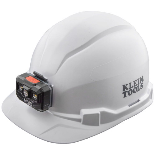 Klein Tools Hard Hat, Non-Vented, Cap Style with Rechargeable Headlamp, White - 60107RL