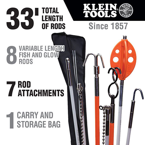 Photograph of Klein Tools 33-Foot Splinter Guard Fish and Glow Rod Kit with Bag - 56400