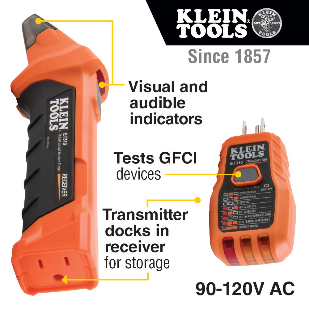 Klein Digital Cicuit Breaker Finder with GFCI Outlet Tester (ET310)