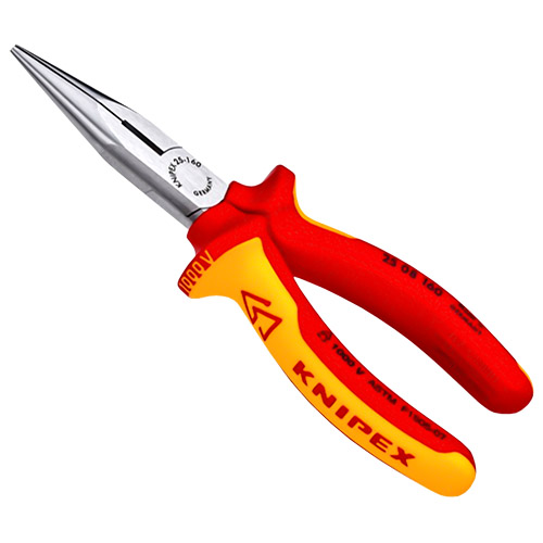 Knipex 6 1/4&quot; Long Nose Pliers with Cutter - 1000V Insulated (25 08 160 SBA)