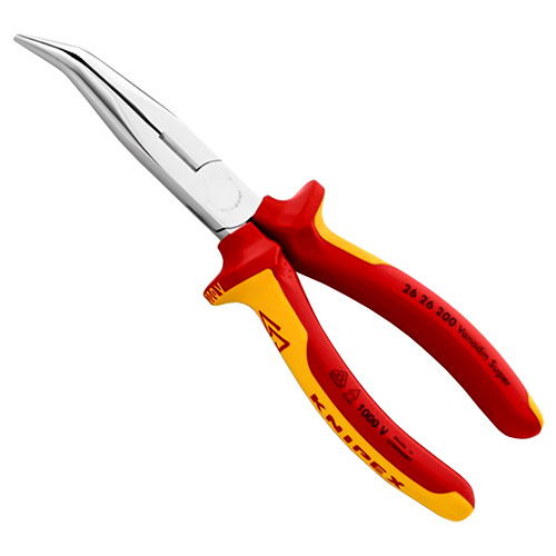 Knipex 8&quot; Long Nose Pliers with Cutter and 40&#176; Angled Head  - 1000V Insulated (26 26 200)