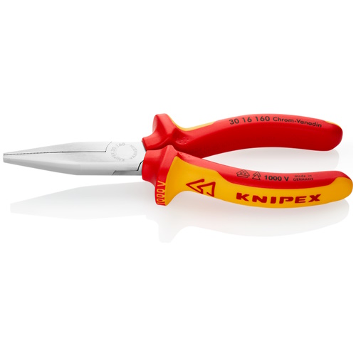 Knipex 6 1/4" Long Nose Pliers-Flat Tips-1000V Insulated - 30 16 160 ET16316