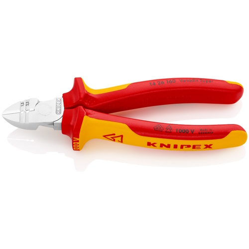 Knipex 6 1/4" Diagonal Cutting Pliers with Stripper-1000V Insulated - 14 26 160