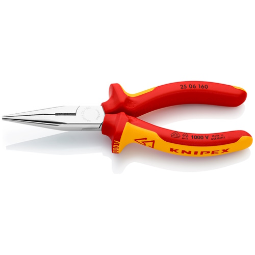 Knipex 6 1/4" Long Nose Pliers with Cutter-1000V Insulated - 25 06 160