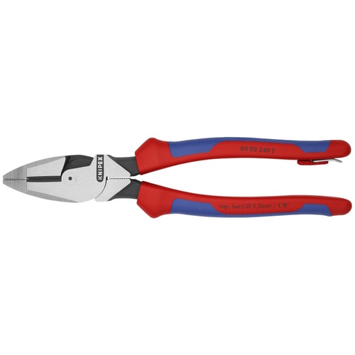 Knipex 9 1/2" High Leverage Lineman's Pliers New England Head-Tethered Attachment - 09 02 240 T BKA