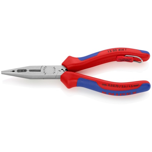 Knipex 6 1/4&quot; 4-in-1 Electricians&#39; Pliers 10-14 AWG-Tethered Attachment - 13 02 614 T BKA
