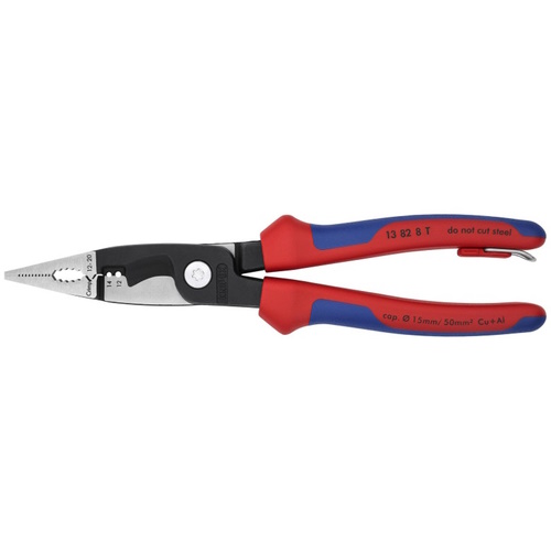 Knipex 8 1/4&quot; 6-in-1 Electrical Installation Pliers 12 and 14 AWG-Tethered Attachment - 13 82 8 T BKA