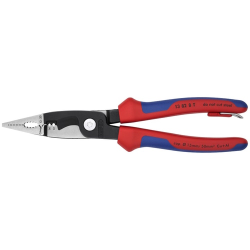 Knipex 8 1/4" 6-in-1 Electrical Installation Pliers 12 and 14 AWG-Tethered Attachment - 13 82 8 T BKA