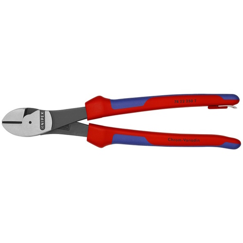 Knipex 10" High Leverage 12° Angled Diagonal Cutters-Tethered Attachment - 74 22 250 T BKA