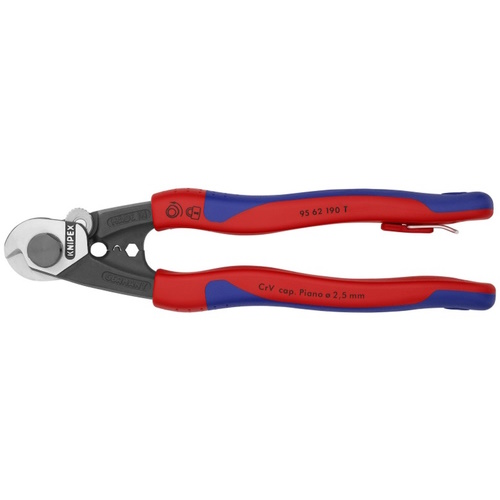 Knipex 7 1/2&quot; Wire Rope Shears-Tethered Attachment - 95 62 190 T BKA