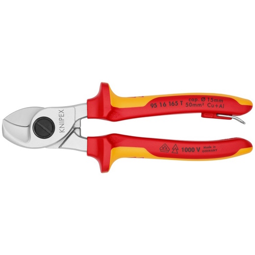 Knipex 6 1/2" Cable Shears-1000V Insulated, Tethered Attachment - 95 16 165 T