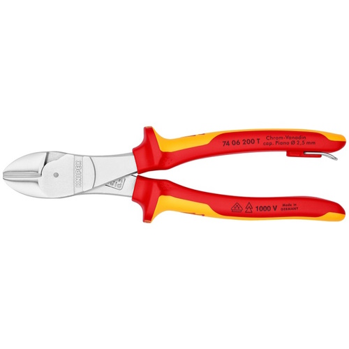 Knipex 8" High Leverage Diagonal Cutters-1000V Insulated-Tethered Attachment - 74 06 200 T