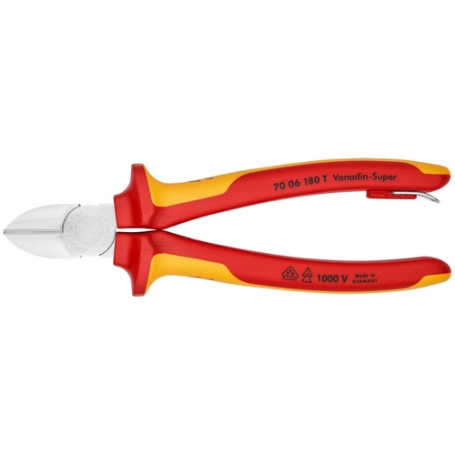 Knipex 7 1/4&quot; Diagonal Cutters-1000V Insulated-Tethered Attachment - 70 06 180 T