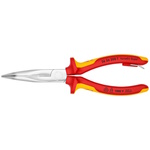 Knipex 8" Long Nose 40° Angled Pliers with Cutter-1000V Insulated-Tethered Attachment - 26 26 200 T ET16364