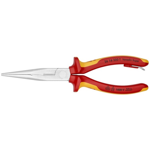 Knipex 8&quot; Long Nose Pliers with Cutter-1000V Insulated-Tethered Attachment - 26 16 200 T