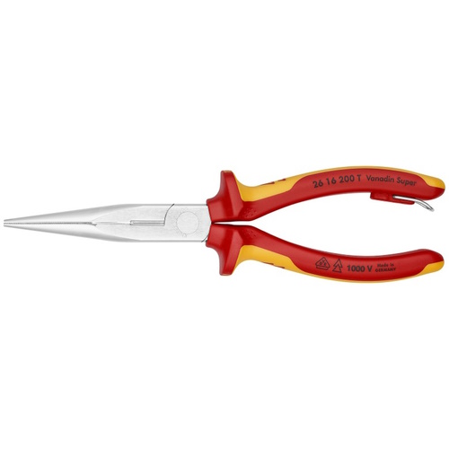 Knipex 8" Long Nose Pliers with Cutter-1000V Insulated-Tethered Attachment - 26 16 200 T