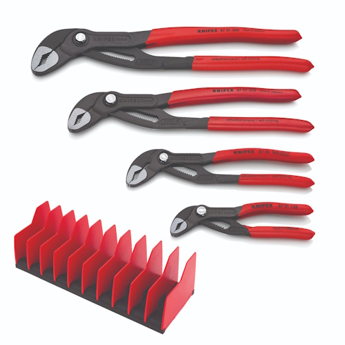 Knipex 4 pc Cobra&#174; Pliers Set with 10 pc Tool Holder, Non-Slip Plastic - 9K 00 80 138 US
