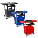 Luxor Adjustable-Height Steel AV Cart with Pullout Keyboard Tray, Cabinet, Drop Leaf (3 Colors Available) ES4544