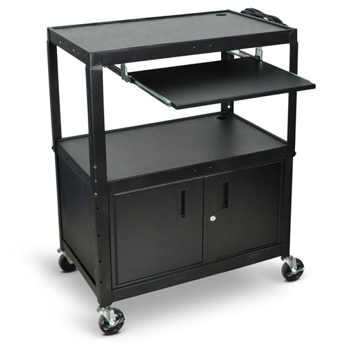 Luxor Extra-Large Adjustable-Height Steel Cart with Pullout Keyboard Tray and Cabinet - AVJ42XLKBC