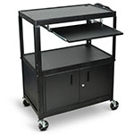 Luxor Extra-Large Adjustable-Height Steel Cart with Pullout Keyboard Tray and Cabinet - AVJ42XLKBC ES4546