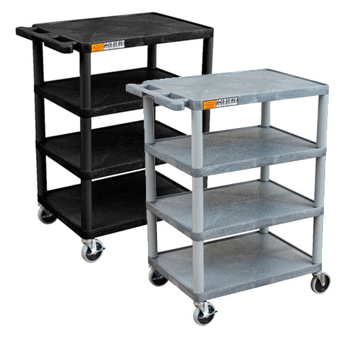 Luxor Four Flat-Shelf Structural Foam Plastic Cart - BC45 (2 Colors Available)