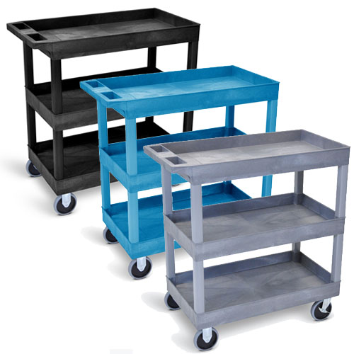 Luxor  32&quot; x 18&quot; Tub Cart - Three Shelves with 5&quot; Casters - EC111HD (3 Colors Available)