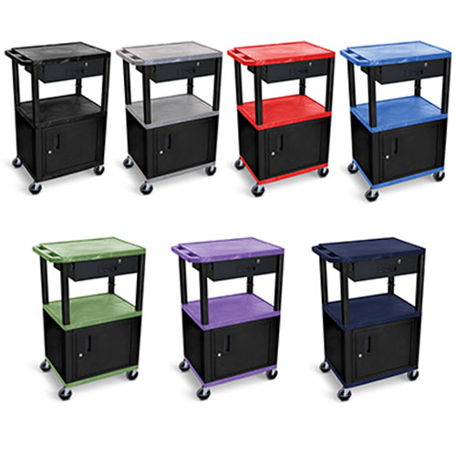 Luxor 42&quot; AV Cart - 3 Shelves, Cabinet, Drawer (7 Colors Available)