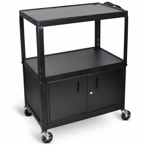  Luxor Extra Large Adjustable Height Electric Steel AV Cart - Three Shelves - Black - AVJ42XLC